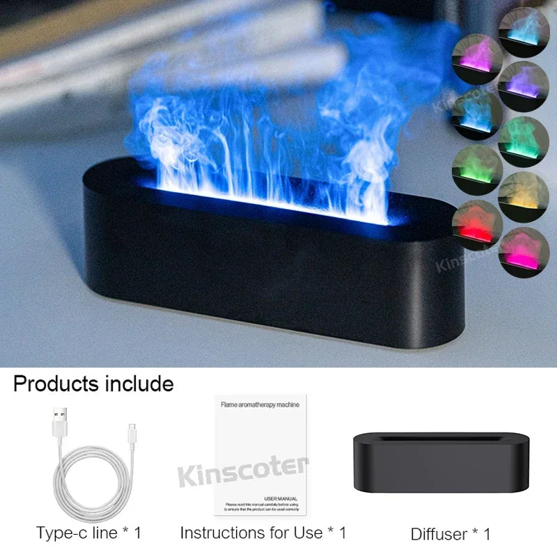 RGB Flame Humidifier Aroma Diffuser: USB Desktop Aromatherapy Purifier with Simulated Light for Bedroom (7 Colors)